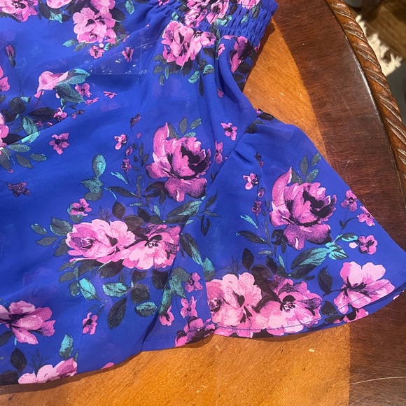 NEW Torrid Mini Chiffon Smocked Dress Blue Floral Size 1X 14/16 Flutter Sleeves - Picture 6 of 16